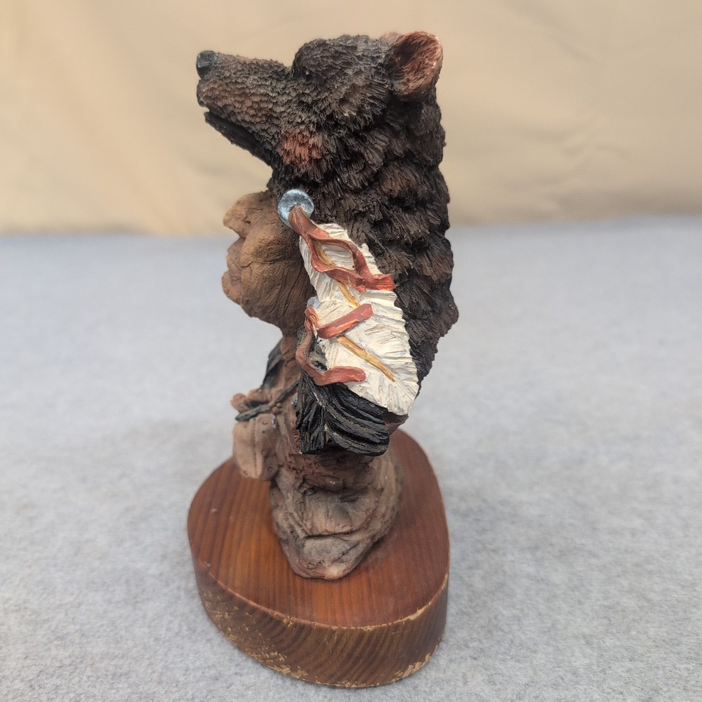 Native American Chief Bust Bear Headdress Feather Necklace Figurine Statue - Picture 6 of 8